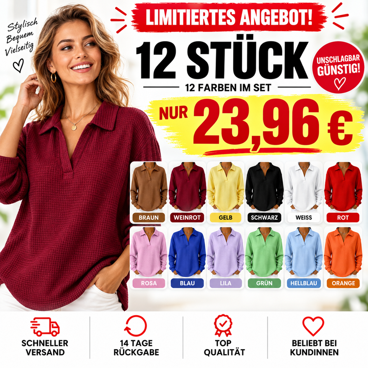 Bestseller🏆🧶 Damen-Strickoberteil mit V-Ausschnitt und langen Ärmeln