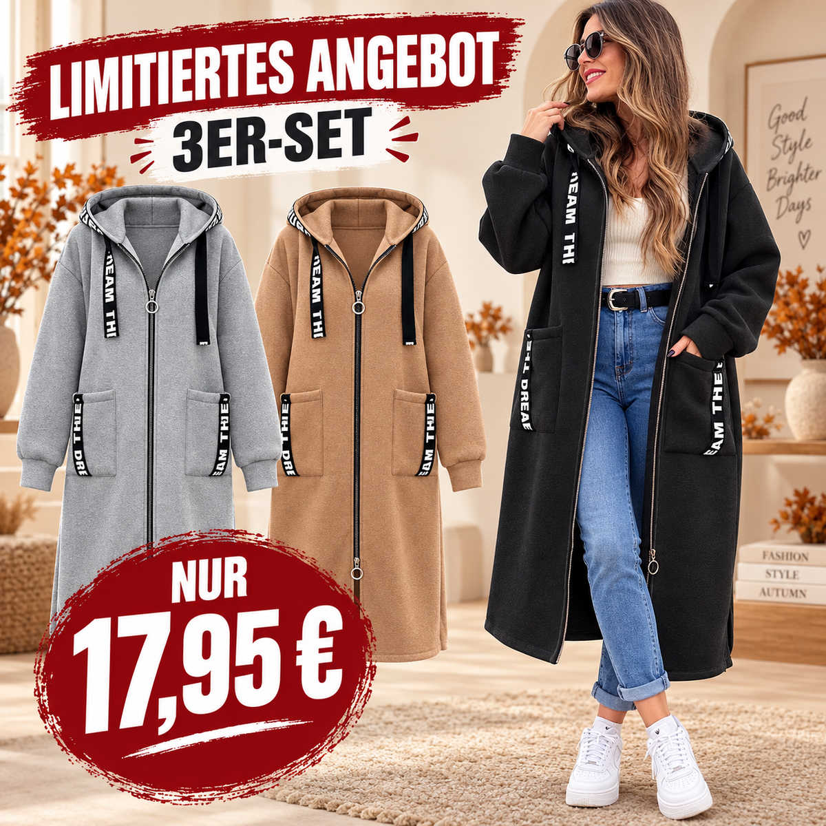 💃Oversize-Kapuzen-Sweatshirt-Mantel für Damen