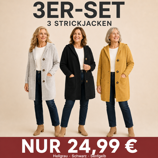 🌸Damen Strickjacke mit Kapuze und Knöpfen
